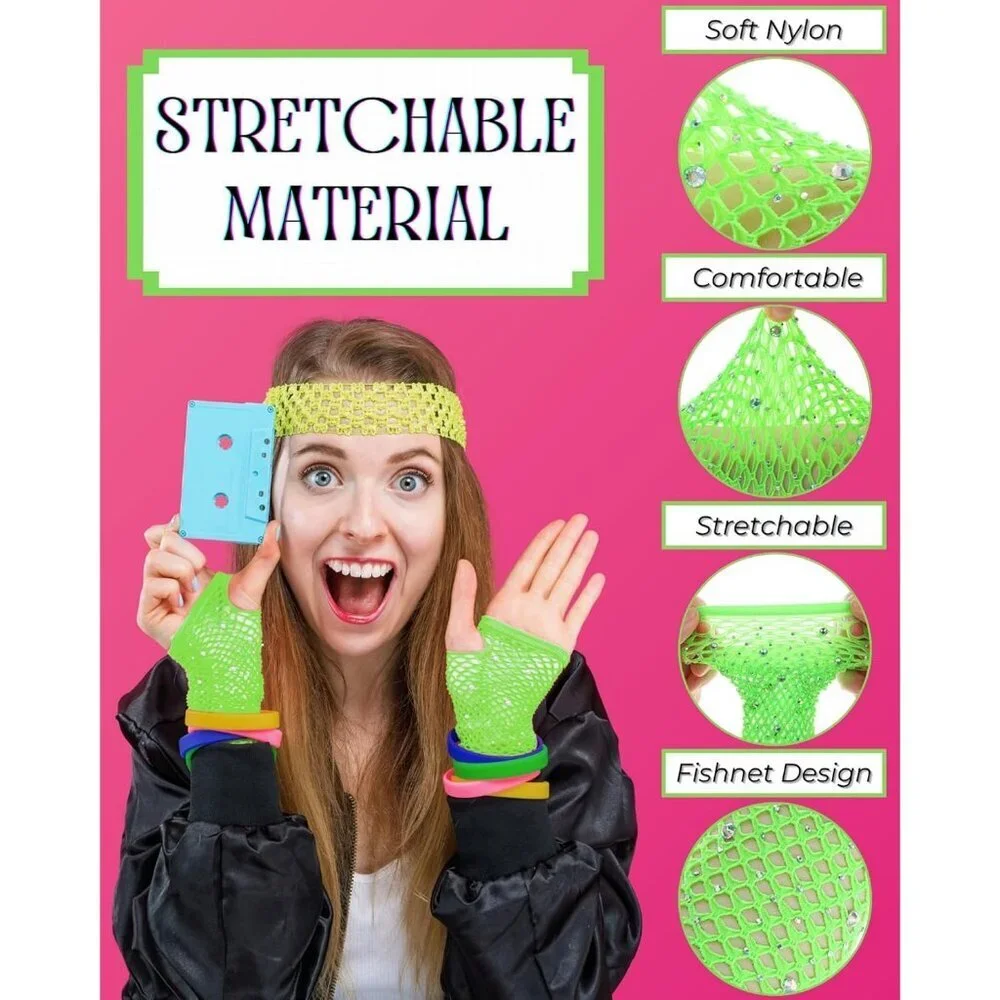 Women's Rhinestone Green Sparkly Halloween Cosplay Fingerless Long Gloves